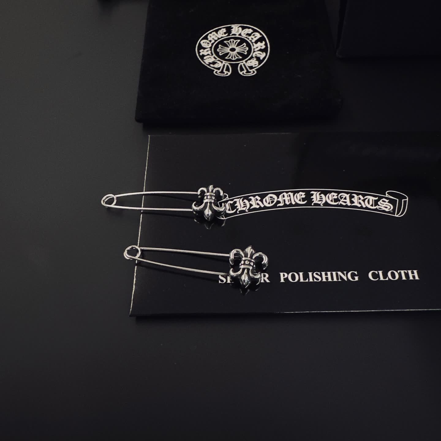 Chrome Hearts Silver Safety Pins with Fleur-de-lis Design